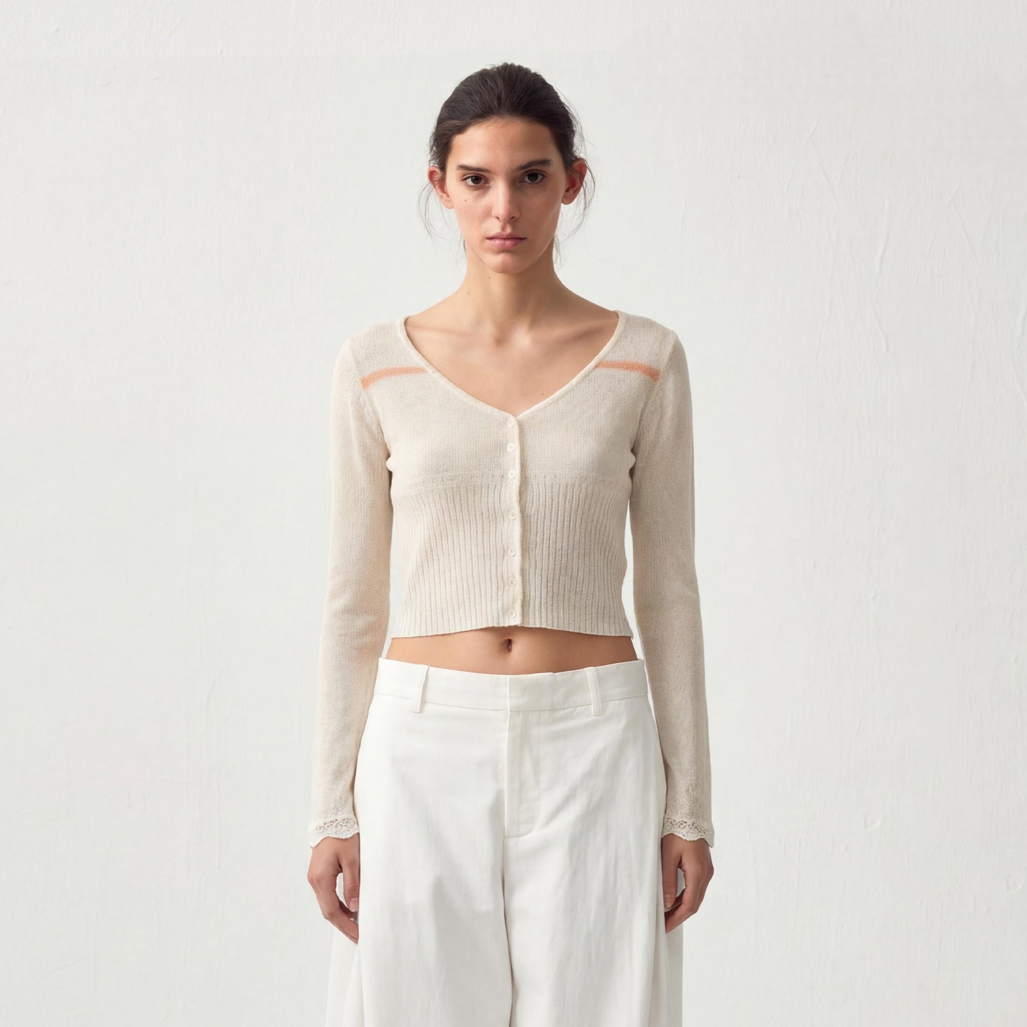 CUBIC Contrast Wool Blend Lace Cardigan-3