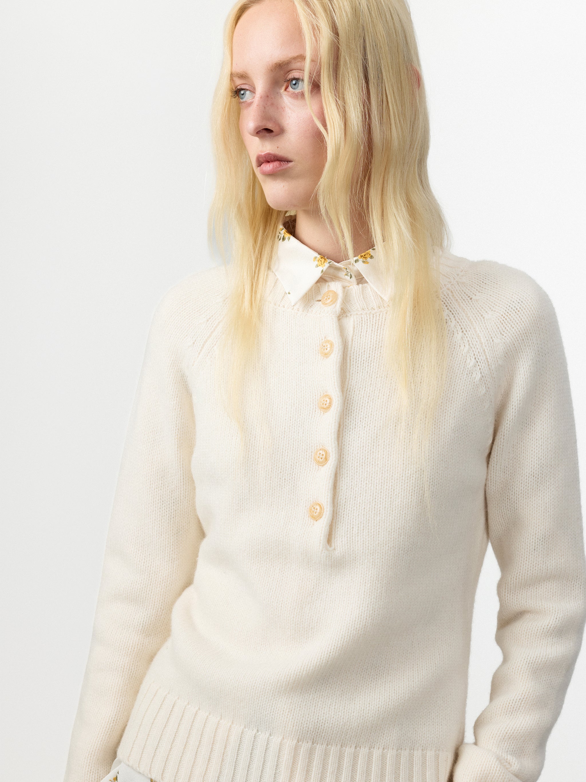 CUBIC 100% Wool Vintage Henley Neck Wool Sweater-8