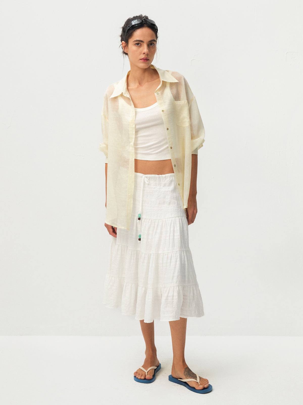 CUBIC Lyocell Oversized Sheer Button-Down Shirt-9