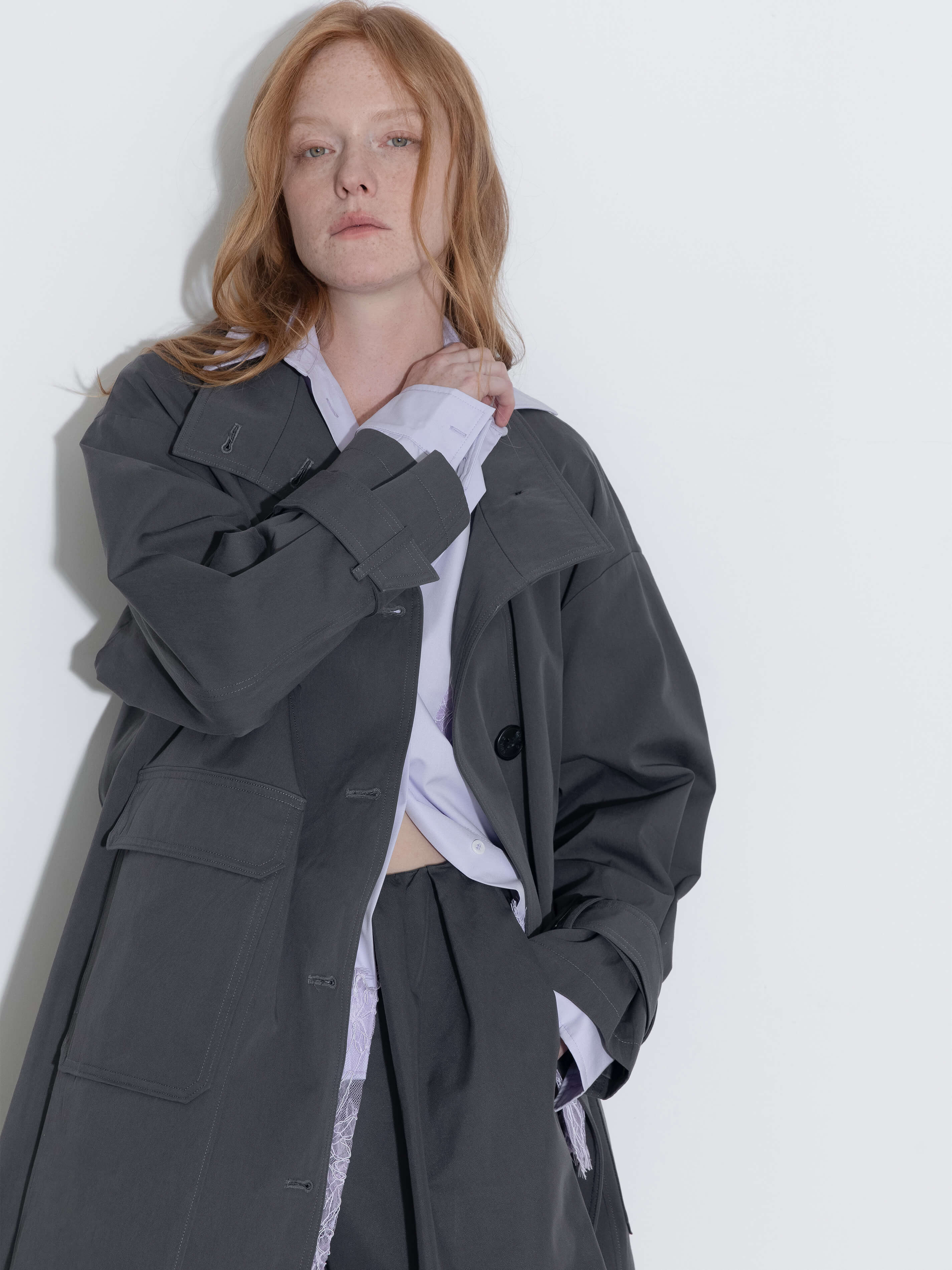 High Collar Long Trench Coat-3