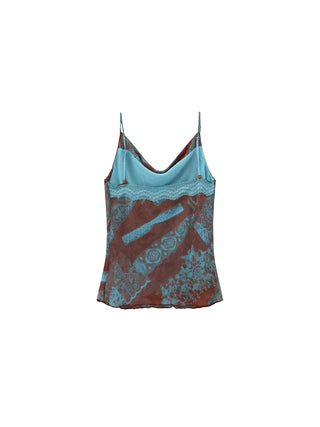 Print Satin Cowl Neck Cami Top