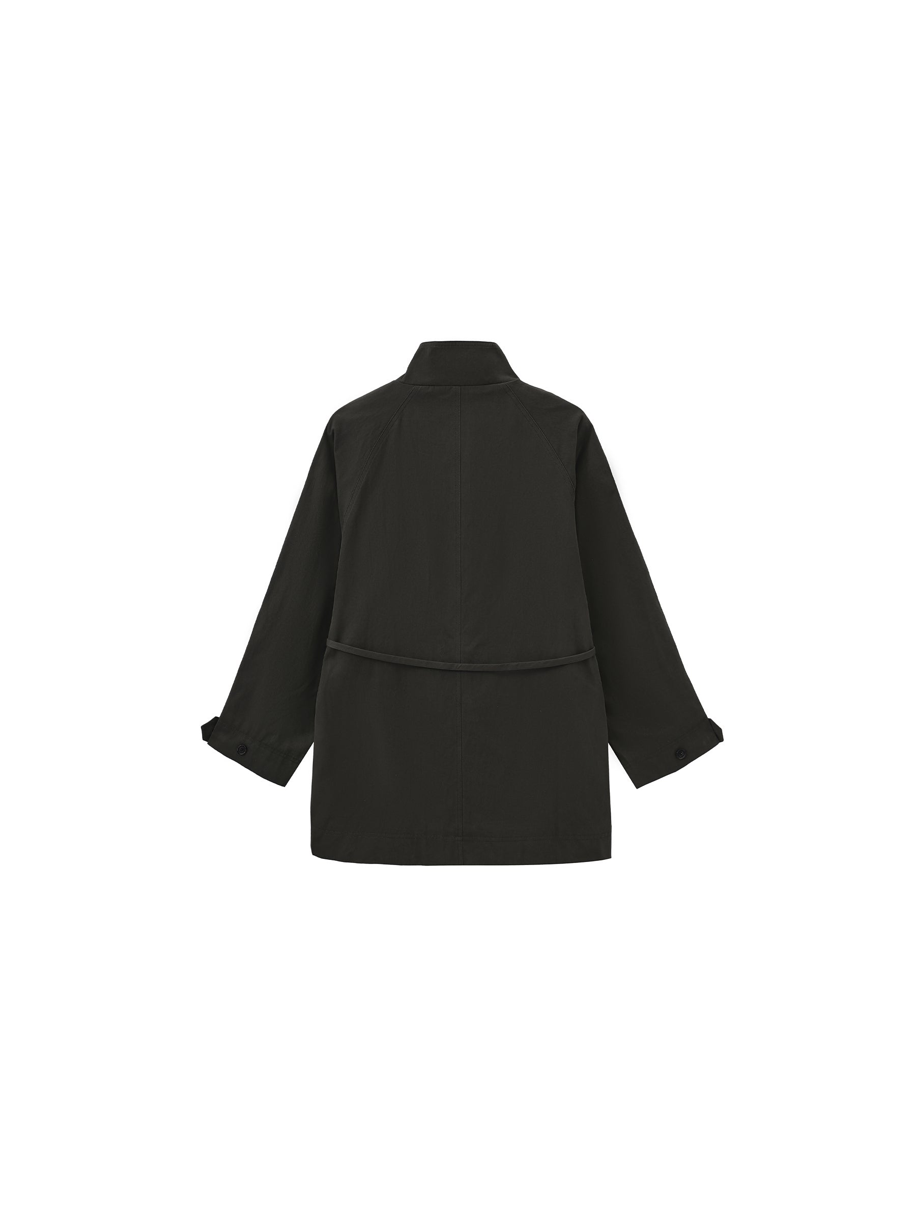 100% Cotton Stand Collar Mid-Length Tie-Waist Trench Coat-8