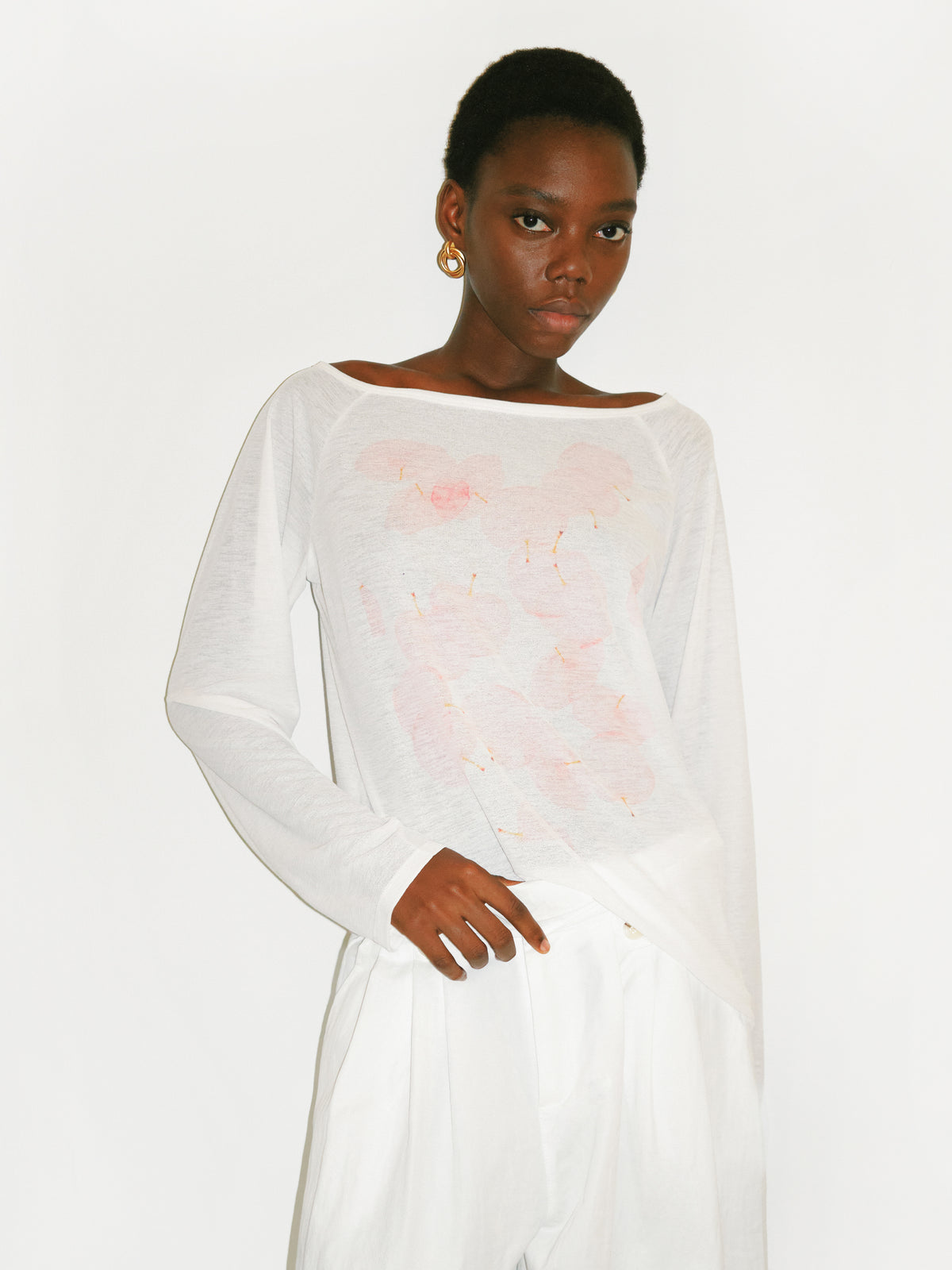 CUBIC Boat Neck Apple Print  Long-Sleeve Top-8