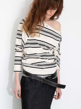 Off-Shoulder Striped Long-Sleeve Tee
