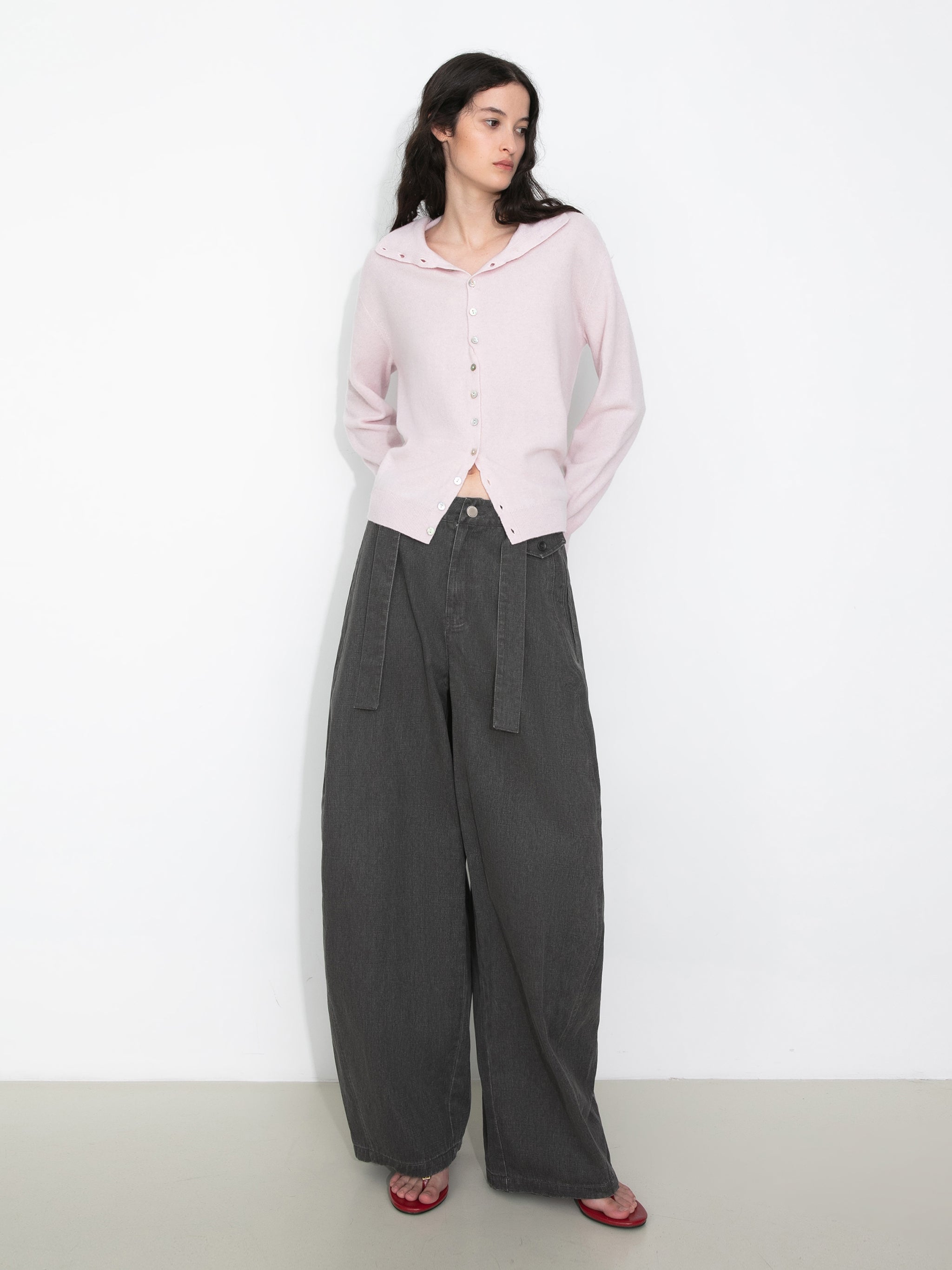 Wide Belted Tapered-Leg Denim Trousers-8