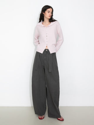 Wide Belted Tapered-Leg Denim Trousers