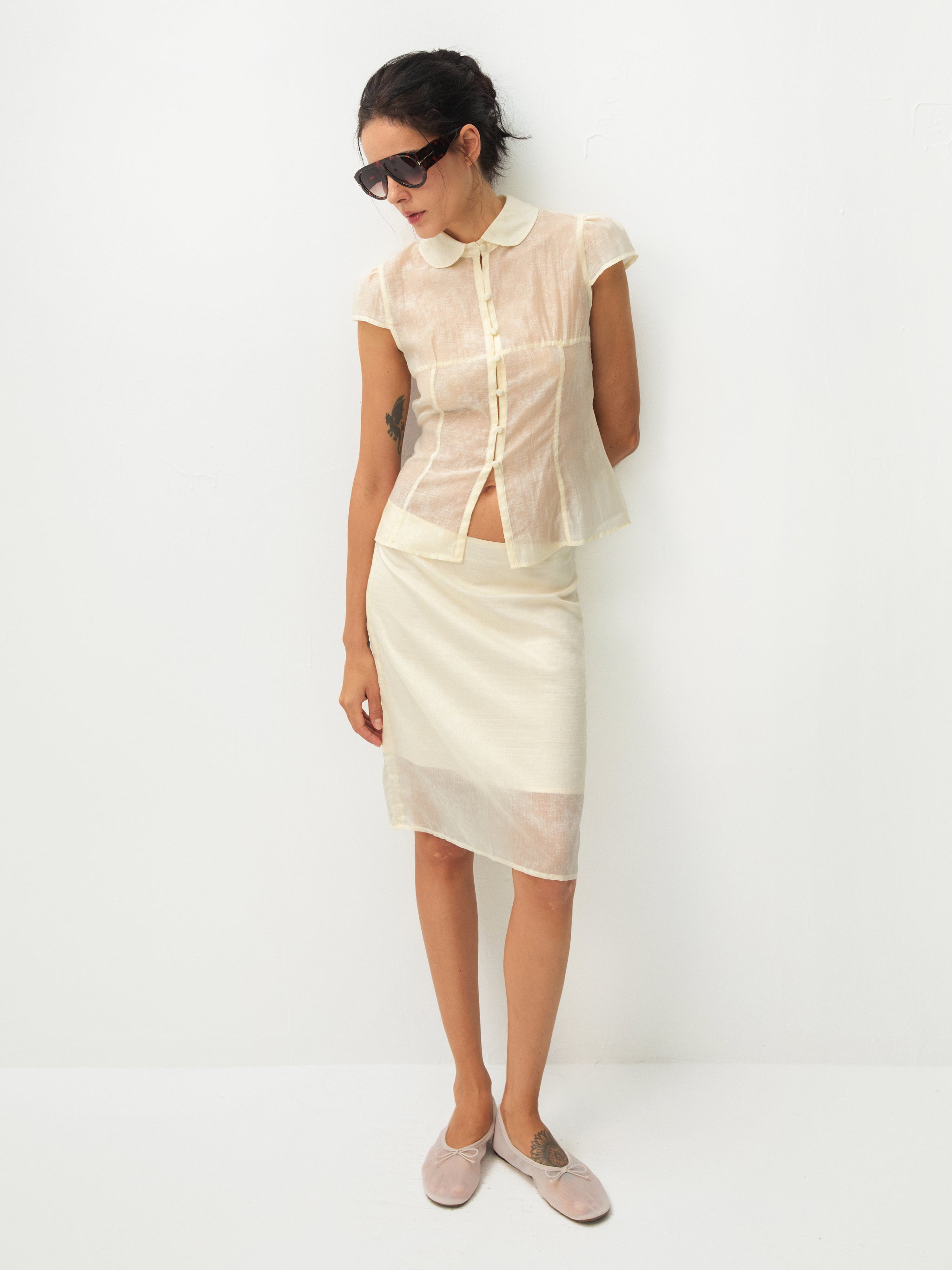 CUBIC Lyocell Semi-Sheer Fitted Blouse-8