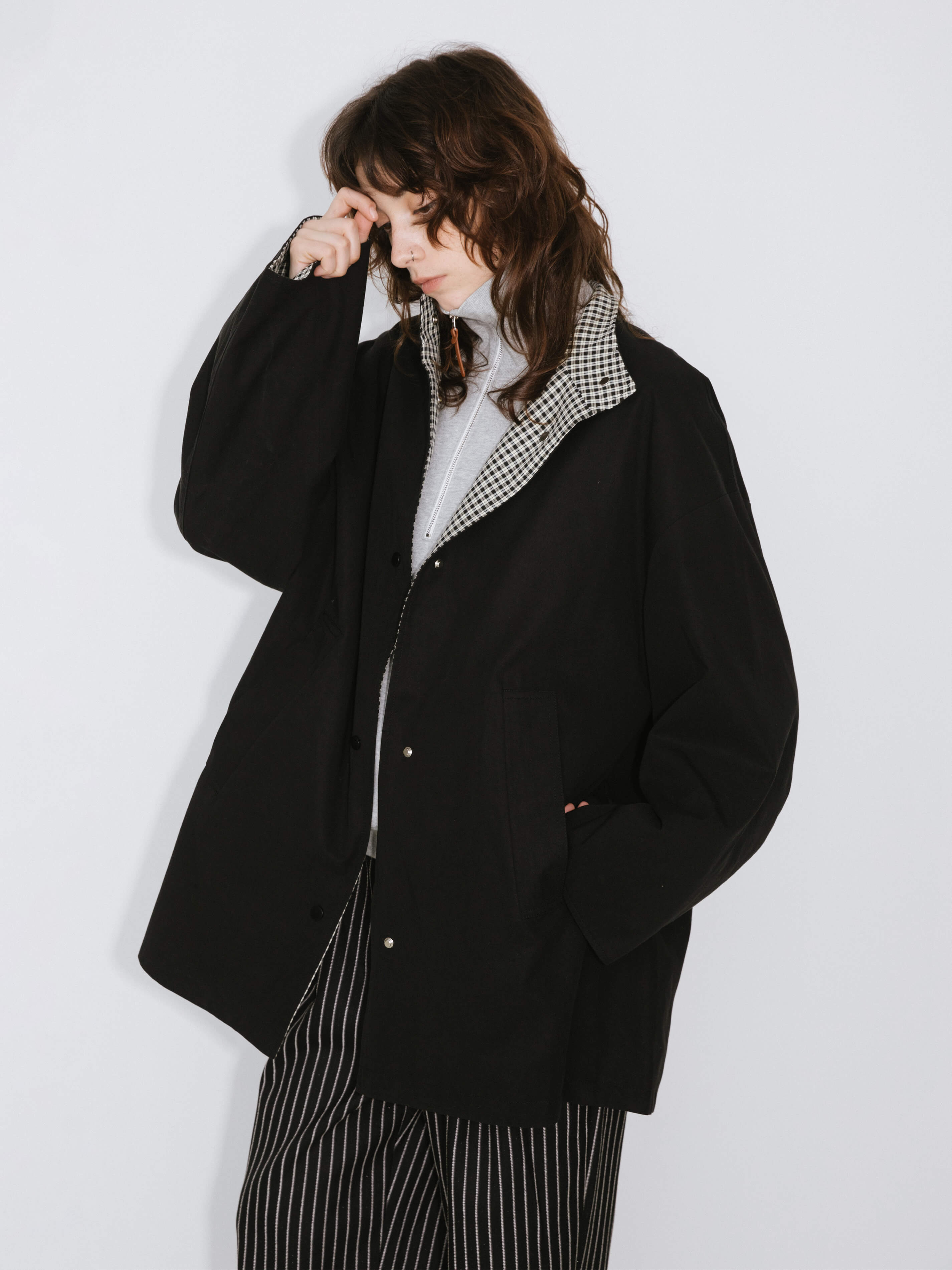 Funnel Neck Reversible Trench Coat-8