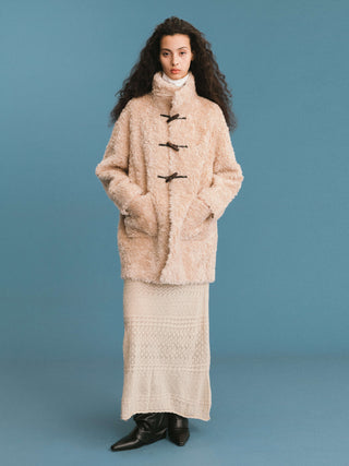 ONE BY CUBIC Hign Collar Furry 100% Wool Coat