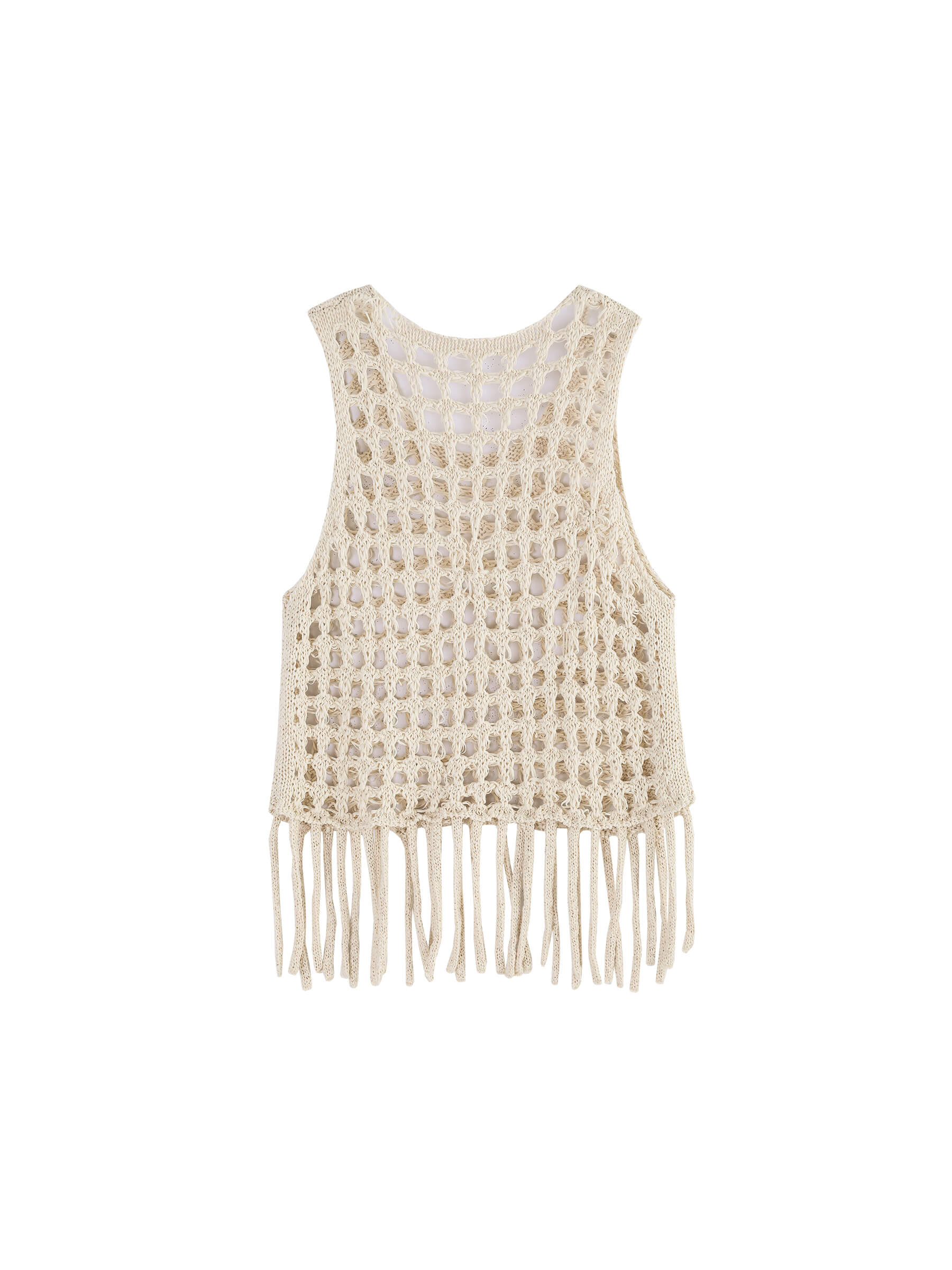Fringed Open Knit Vest-8