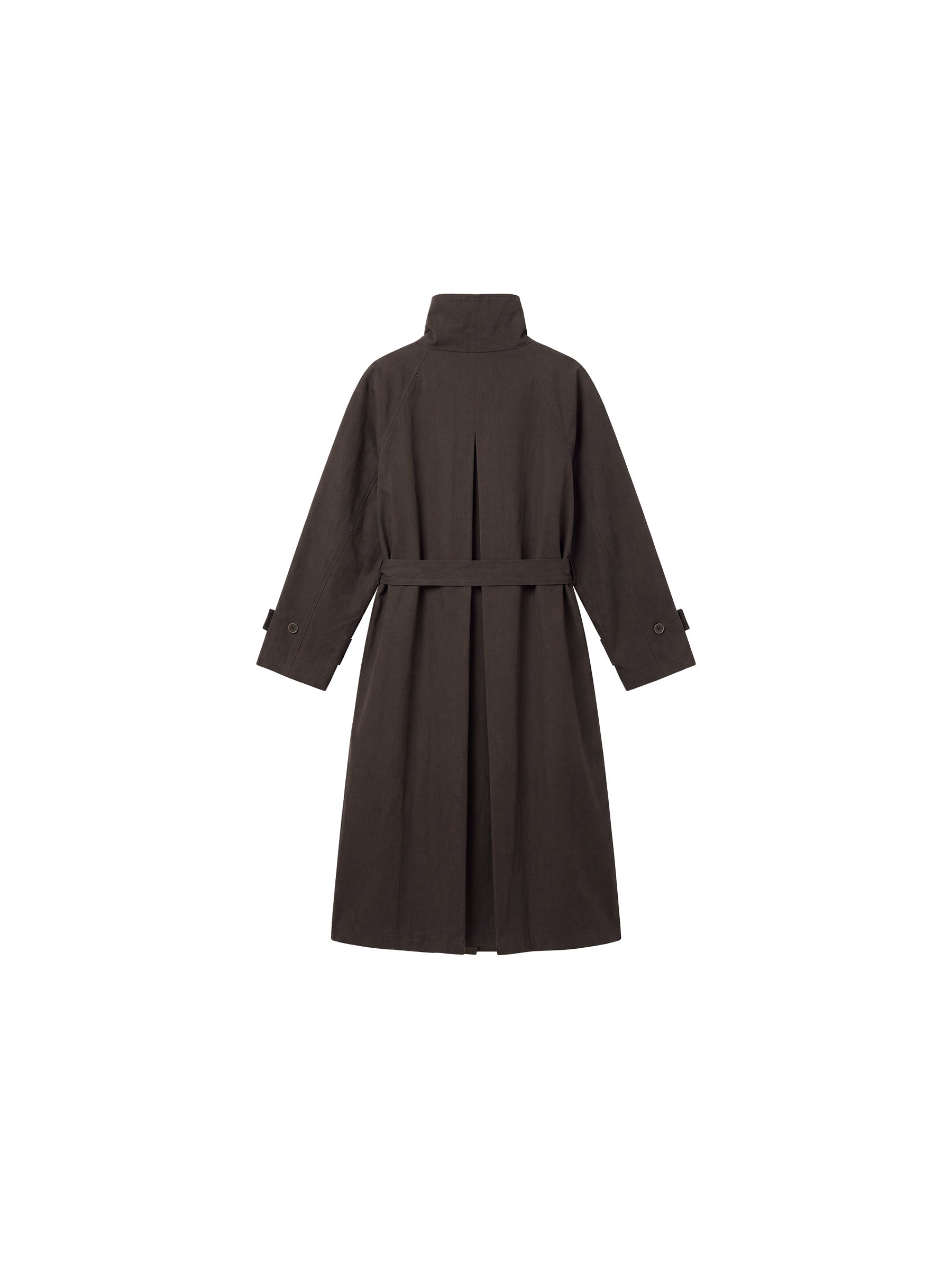CUBIC Stand Collar Belted Long Trench Coat-8