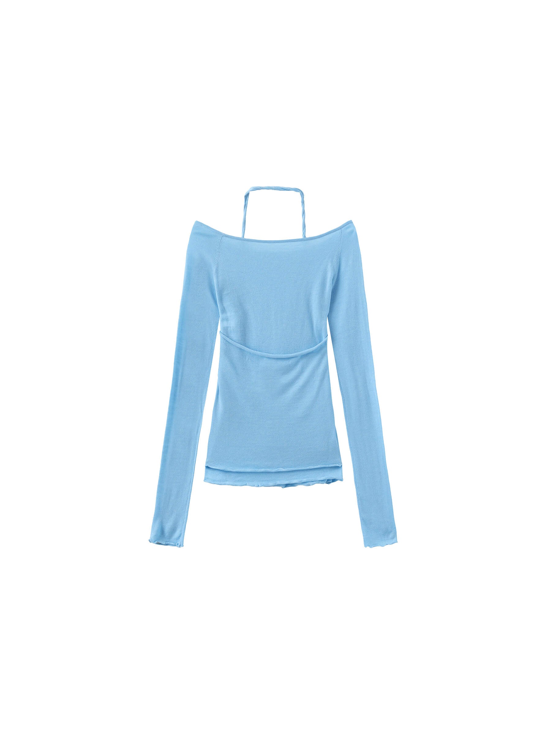 Blue Halter Neck Knit Top with Wool Blend-6