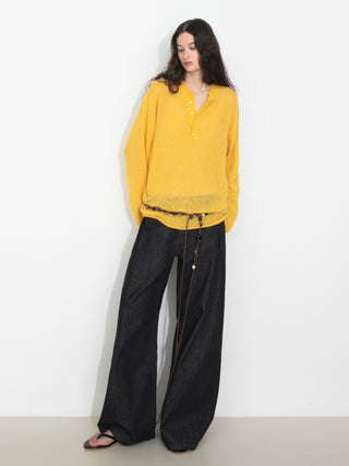Henley Neck Loose-Fit Long-Sleeve Cover-Up