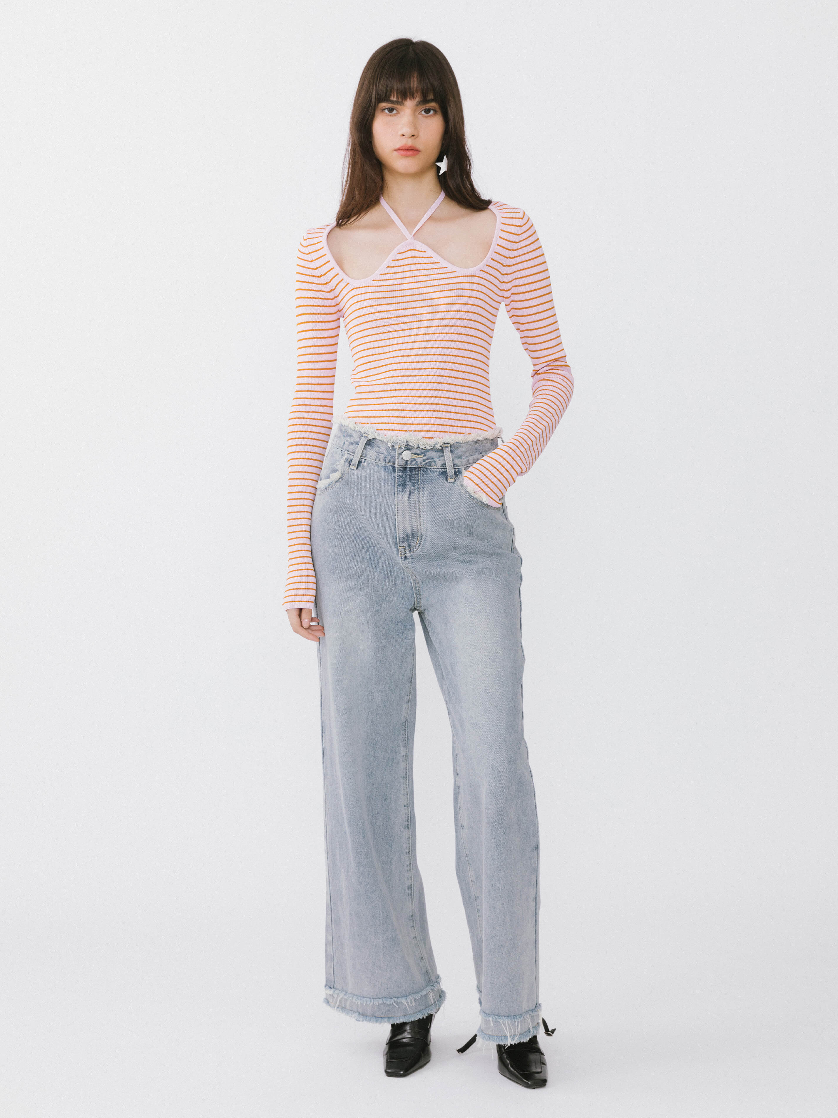 Chest Cut Out Striped Long Sleeve Top-8