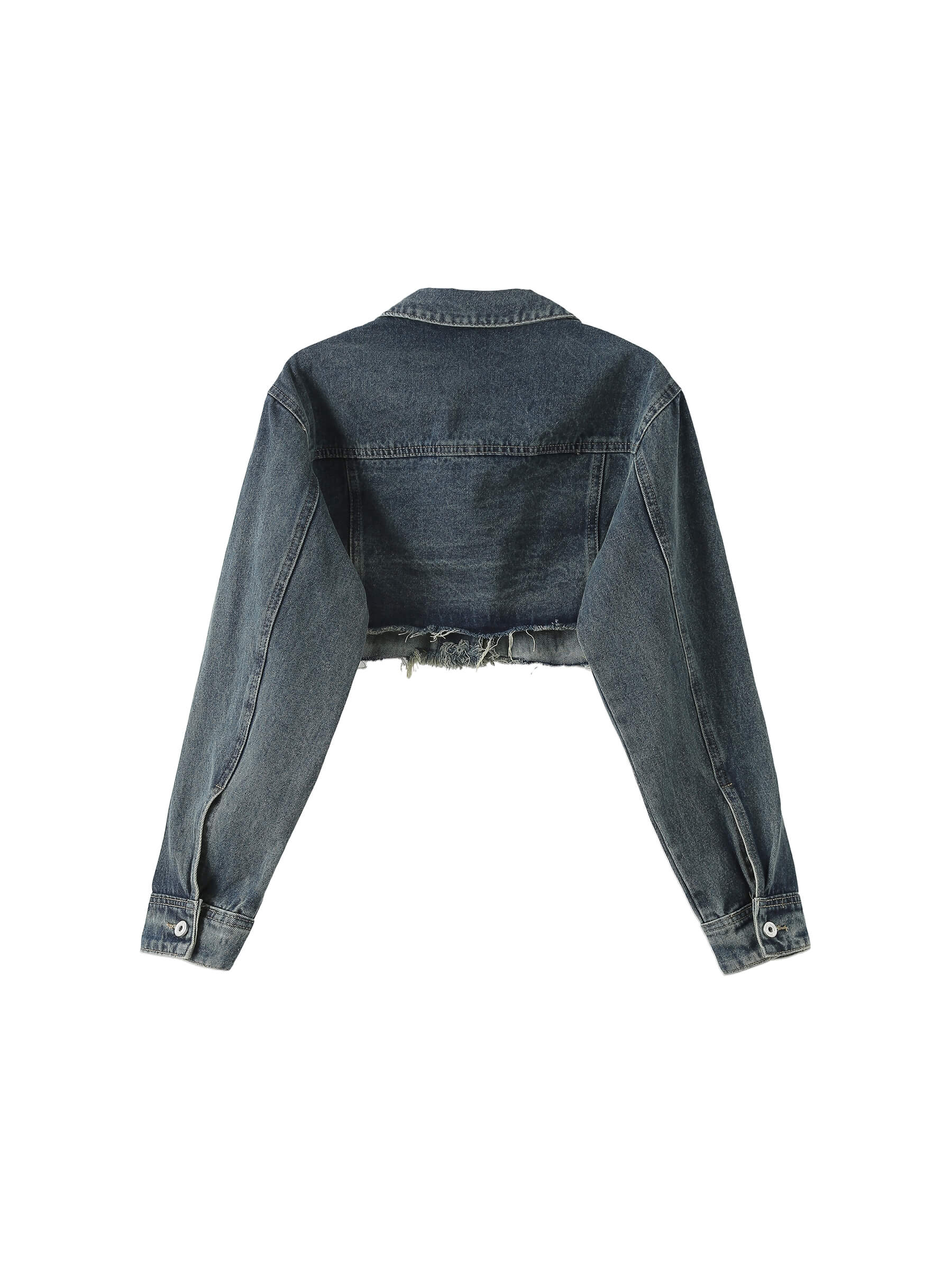 Extra Cropped Frayed Denim Jacket-9