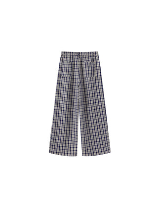 Striped Check High-Waisted Wide-Leg Casual Pants