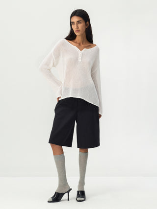 CUBIC Button Detail Open-Knit Top