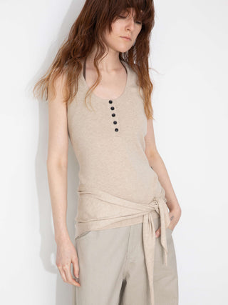 Slim-Fit Knit Henley Vest with Neck Tie