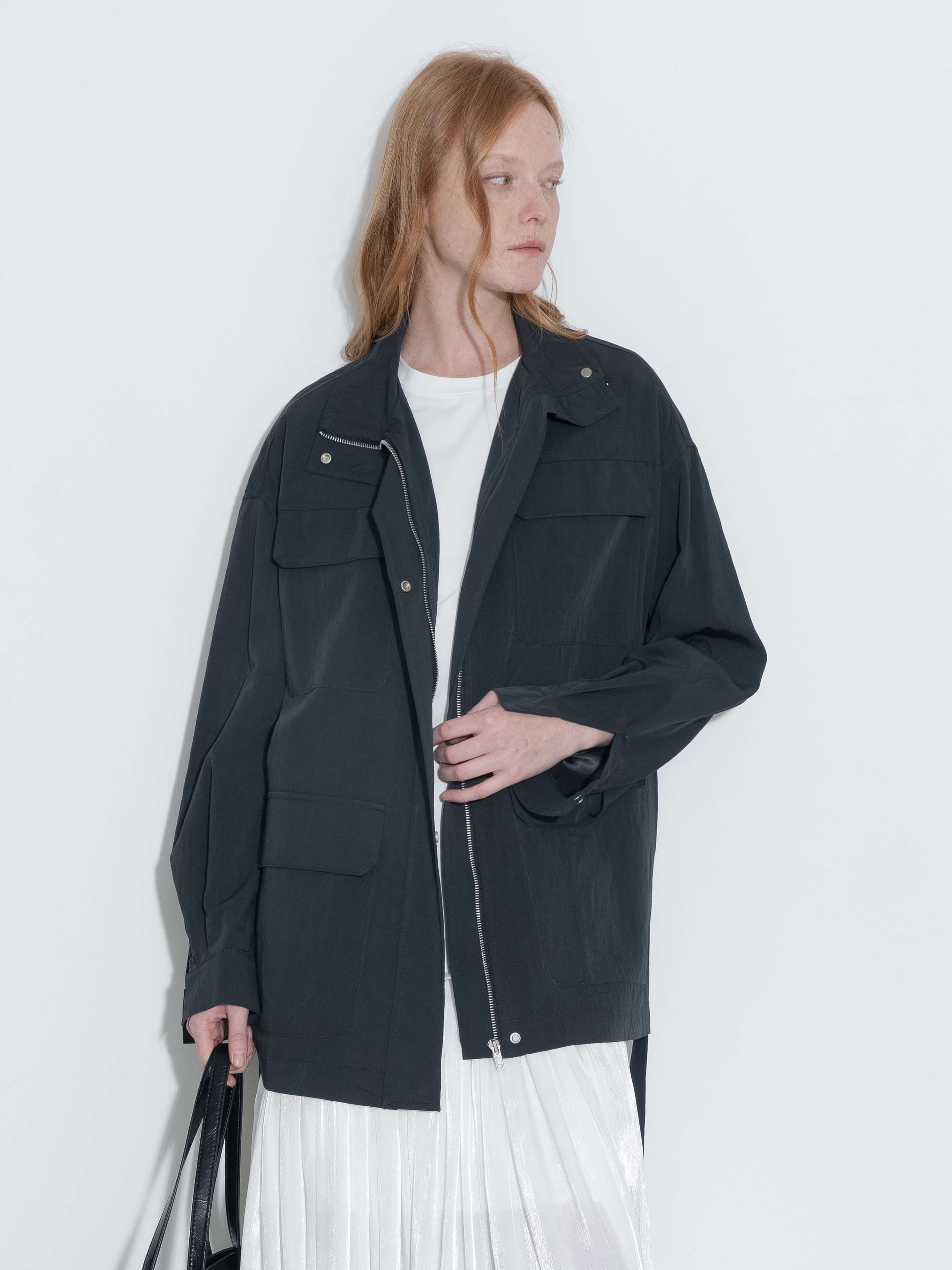 Oversized Funnel Neck Cropped Cargo Jacket-3