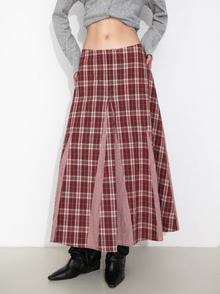 100% Cotton Patchwork Check A-Line Maxi Skirt