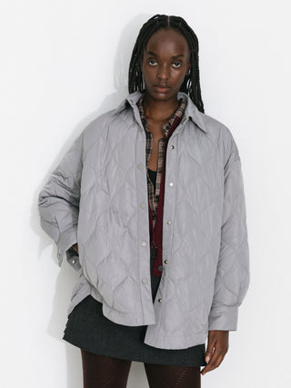 Button-Front Shirt Collar Loose-Fit Down Jacket