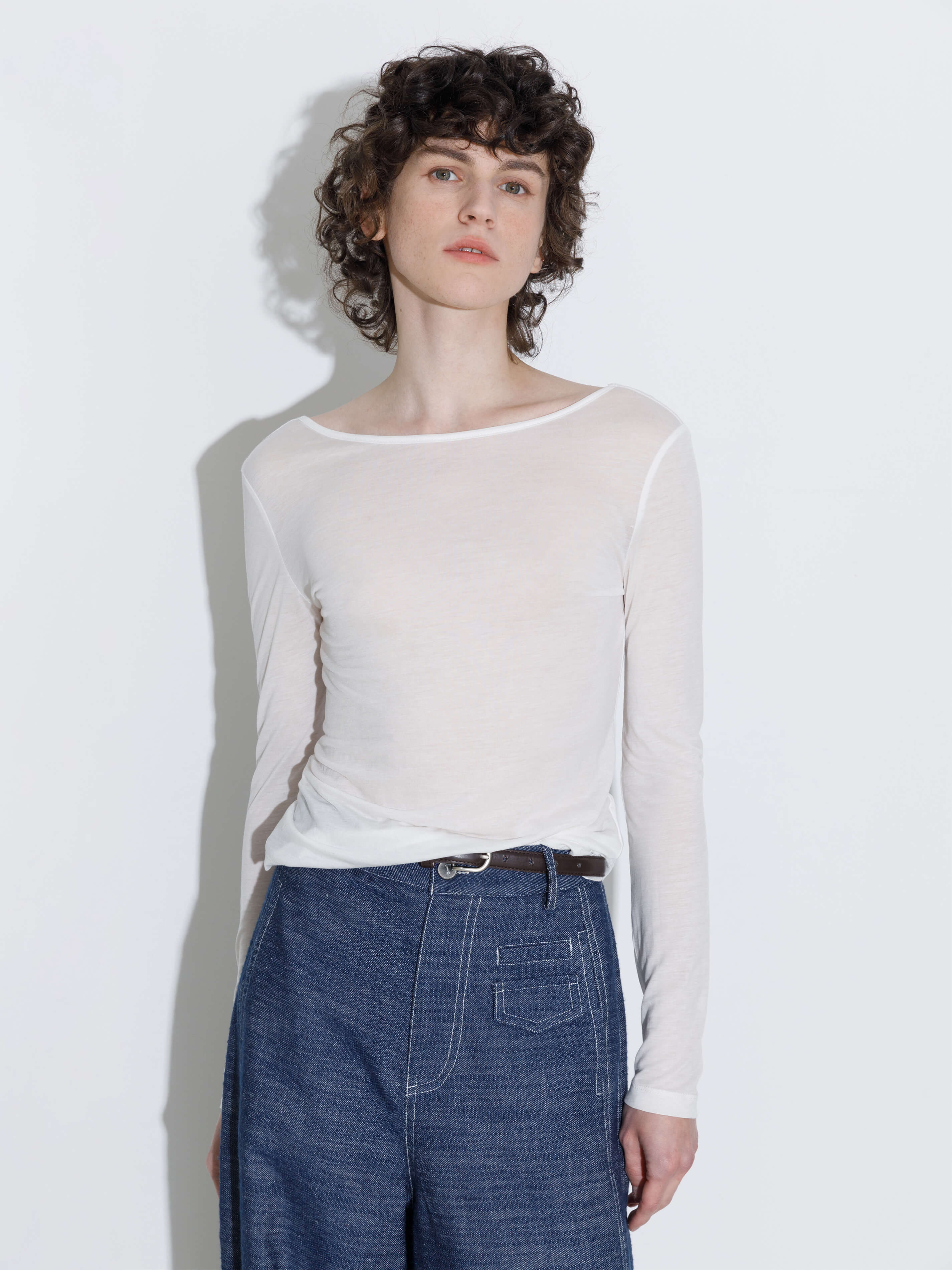Backless Deep U-Neck Sheer Knit Top-3