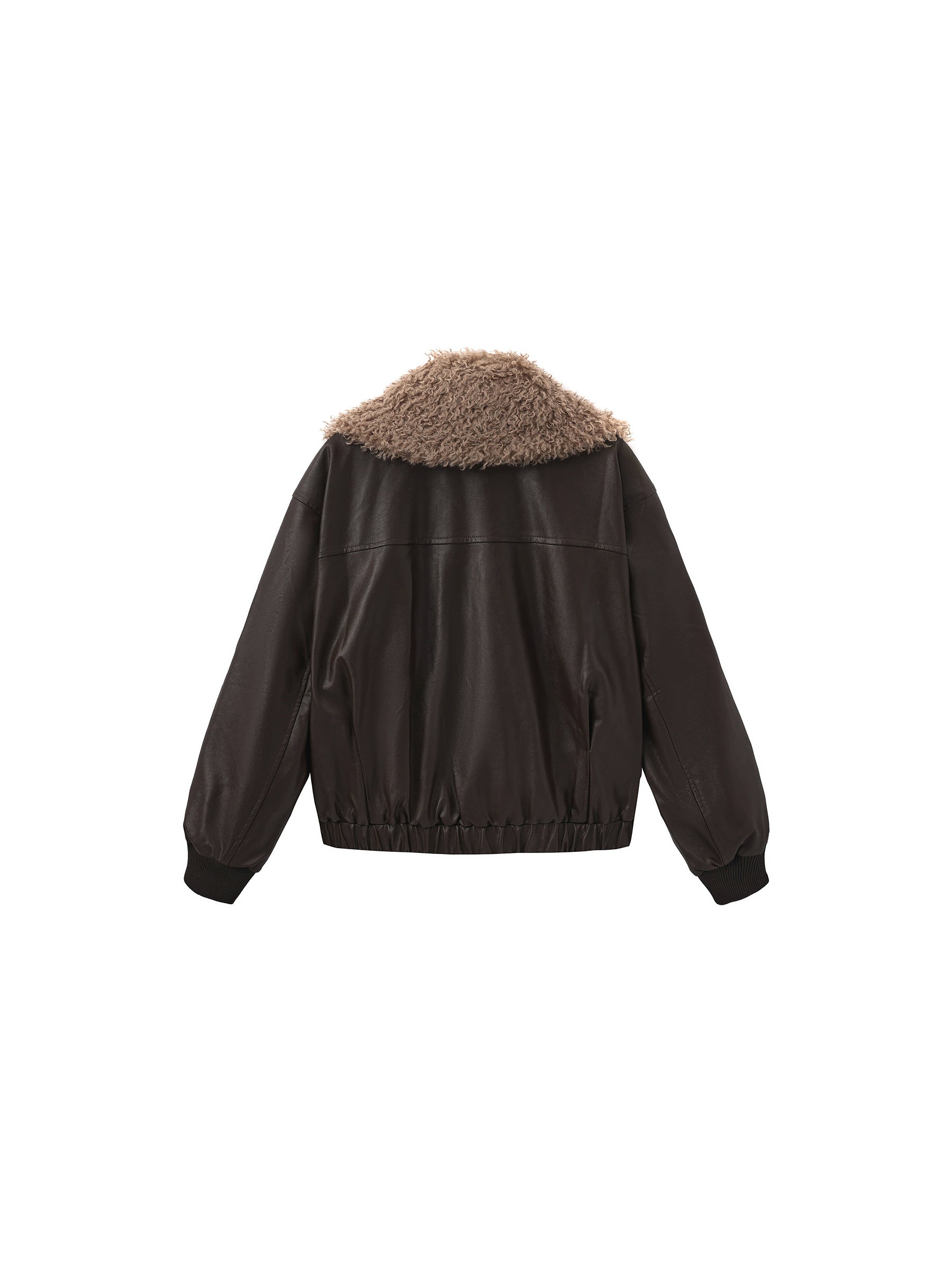 Faux Shearling Collar Leather Jacket-8