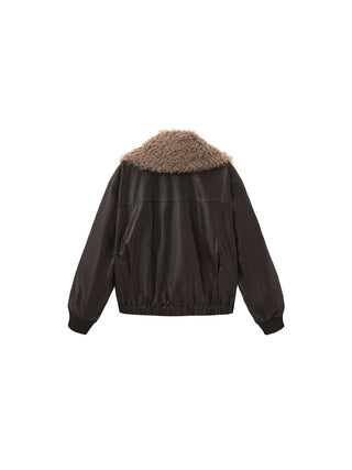 Faux Shearling Collar Leather Jacket