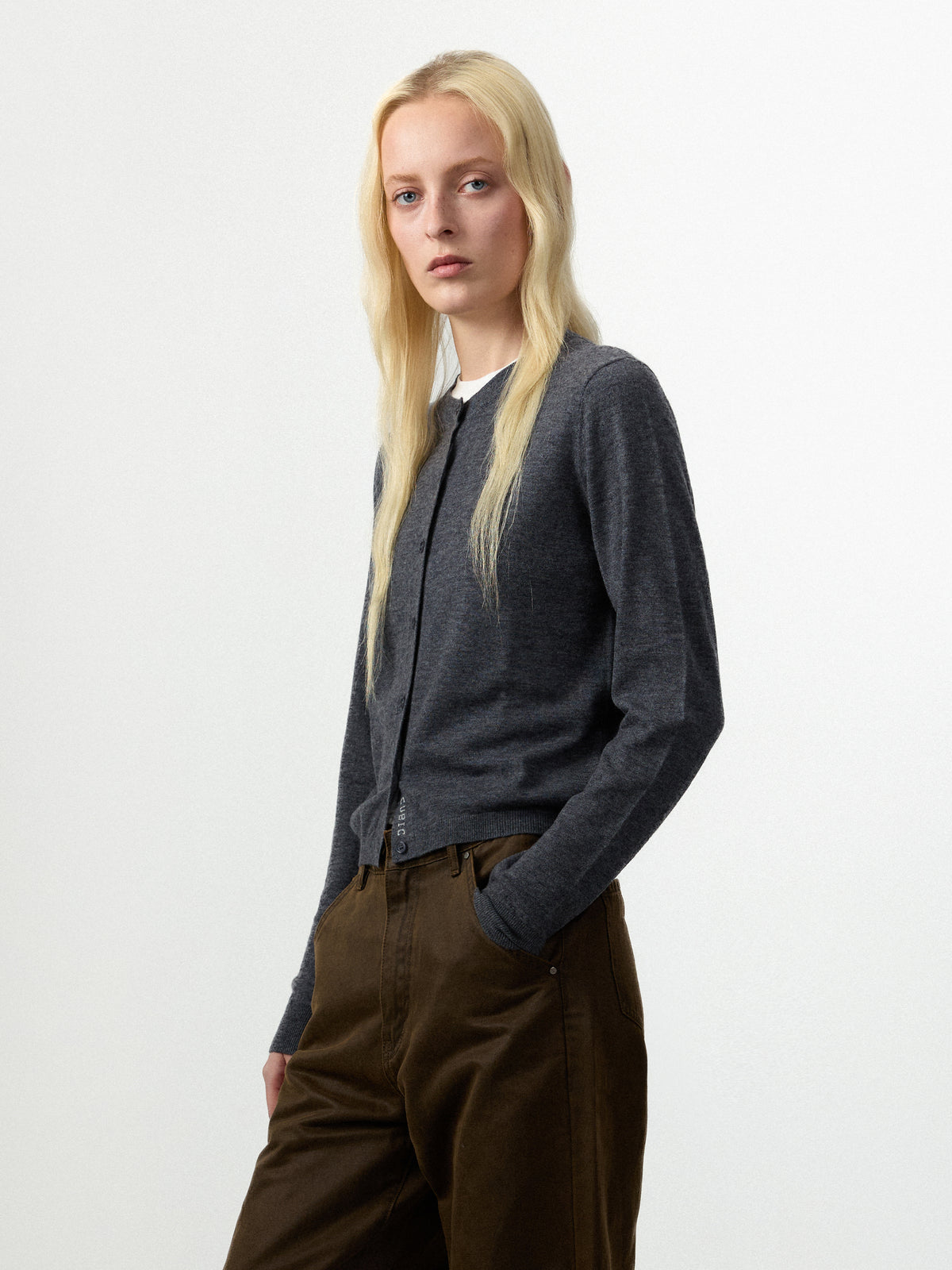 100% Wool Knit Cardigan with Crew Neck-8