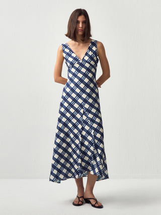 Plaid V-Neck Sleeveless Maxi Dress
