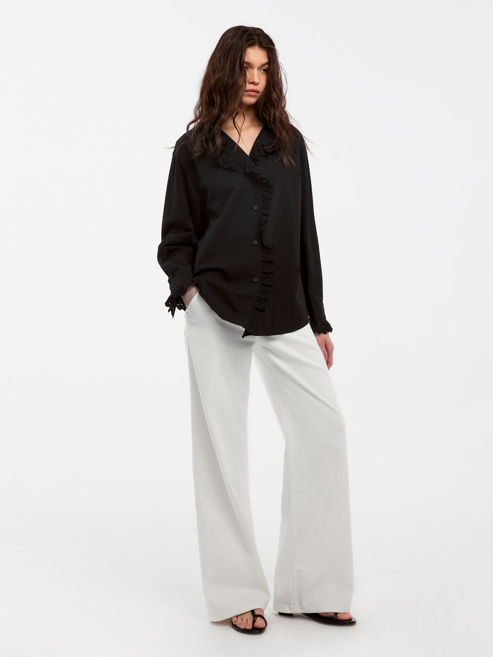 CUBIC Lace-Trimmed Linen Long-Sleeve Shirt-8