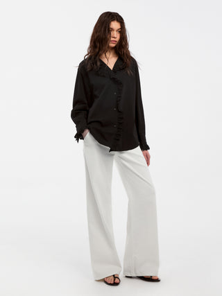 CUBIC Lace-Trimmed Linen Long-Sleeve Shirt