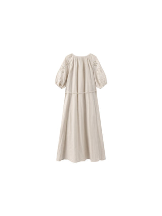 Loose-Fit Eyelet Embroidered Short-Sleeve Dress