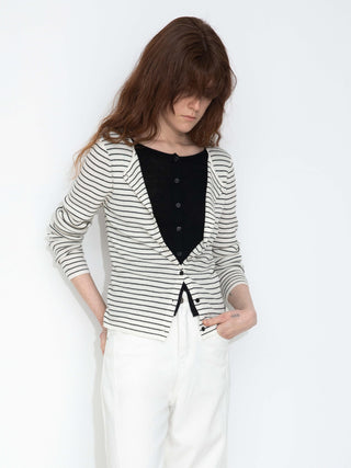 Slim-Fit Long Sleeve Layered Knit Cardigan