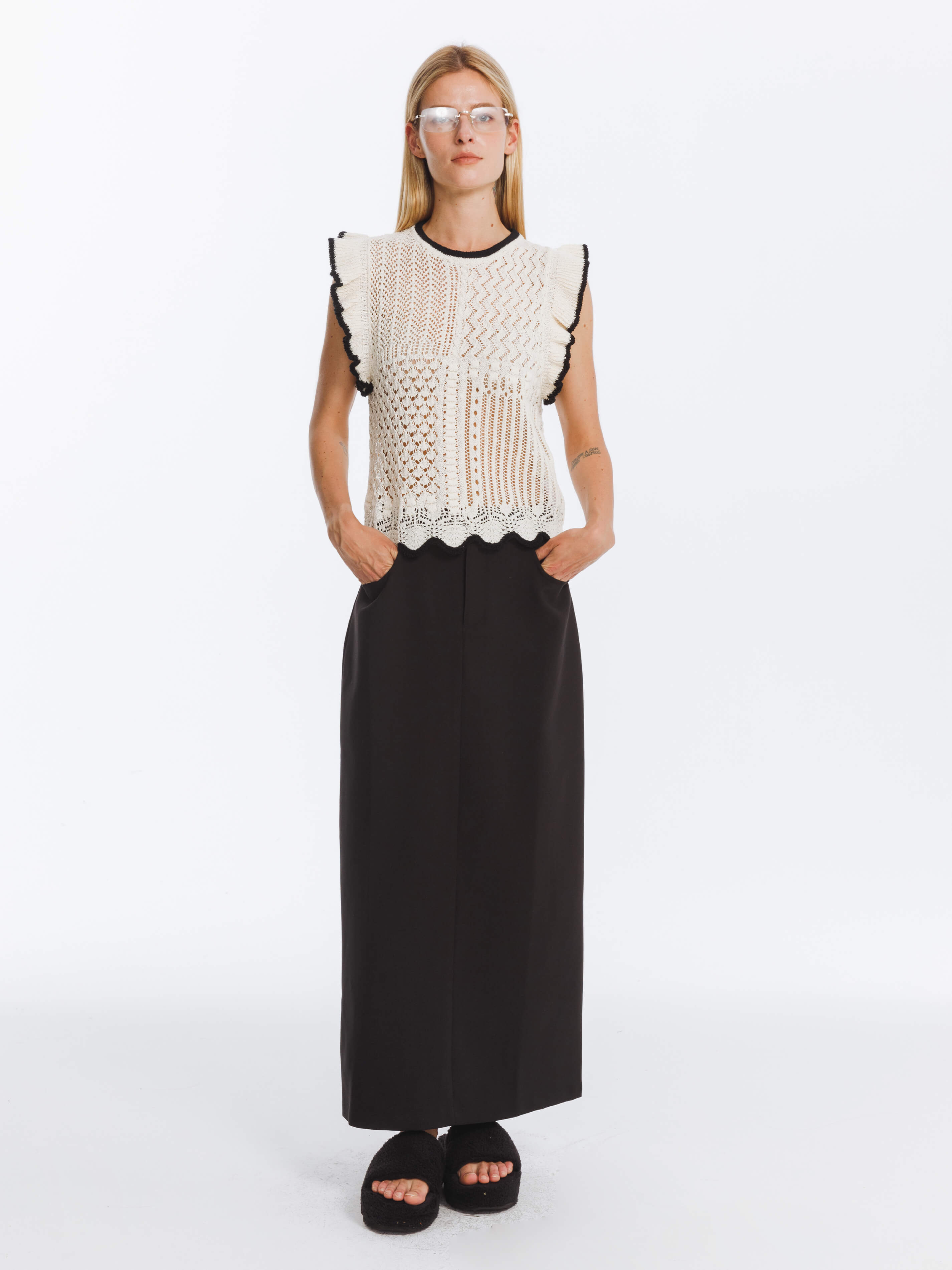High Waist Long skirt with Back Slit-9
