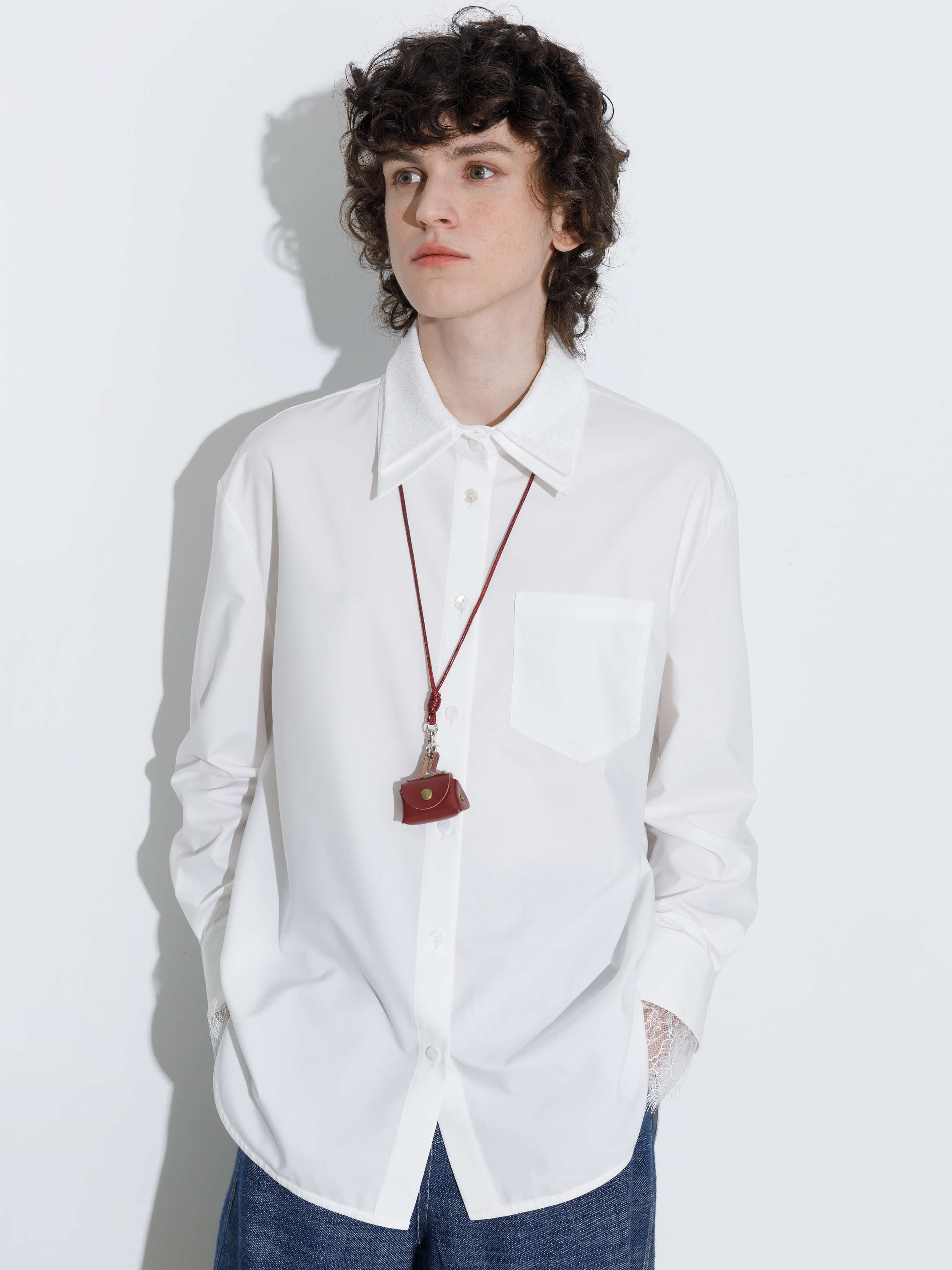 Double Wing Collar Shirt with Detachable Lace Collar-13