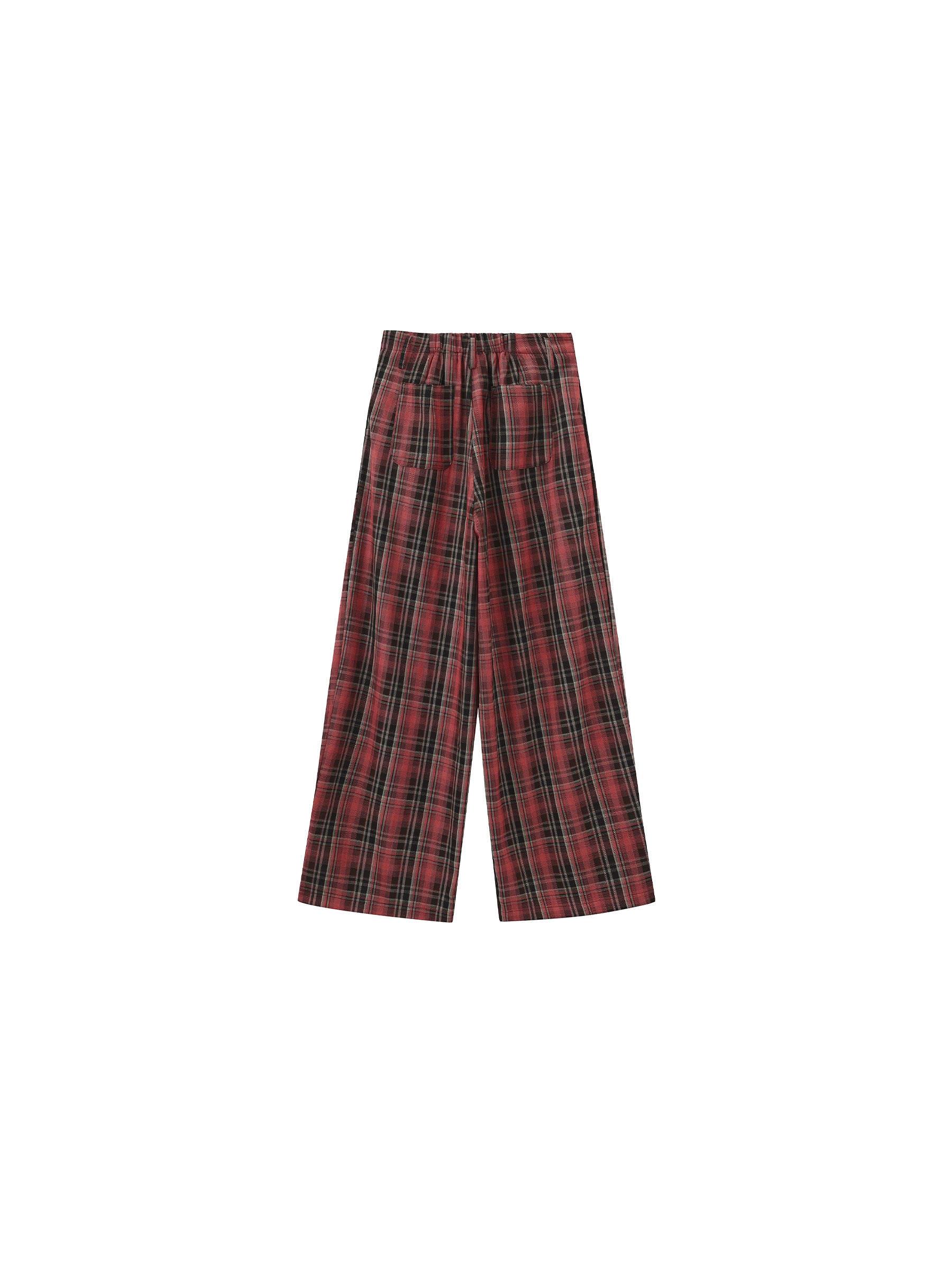 Striped Check Wide-Leg Draped Floor-Length Trousers-8