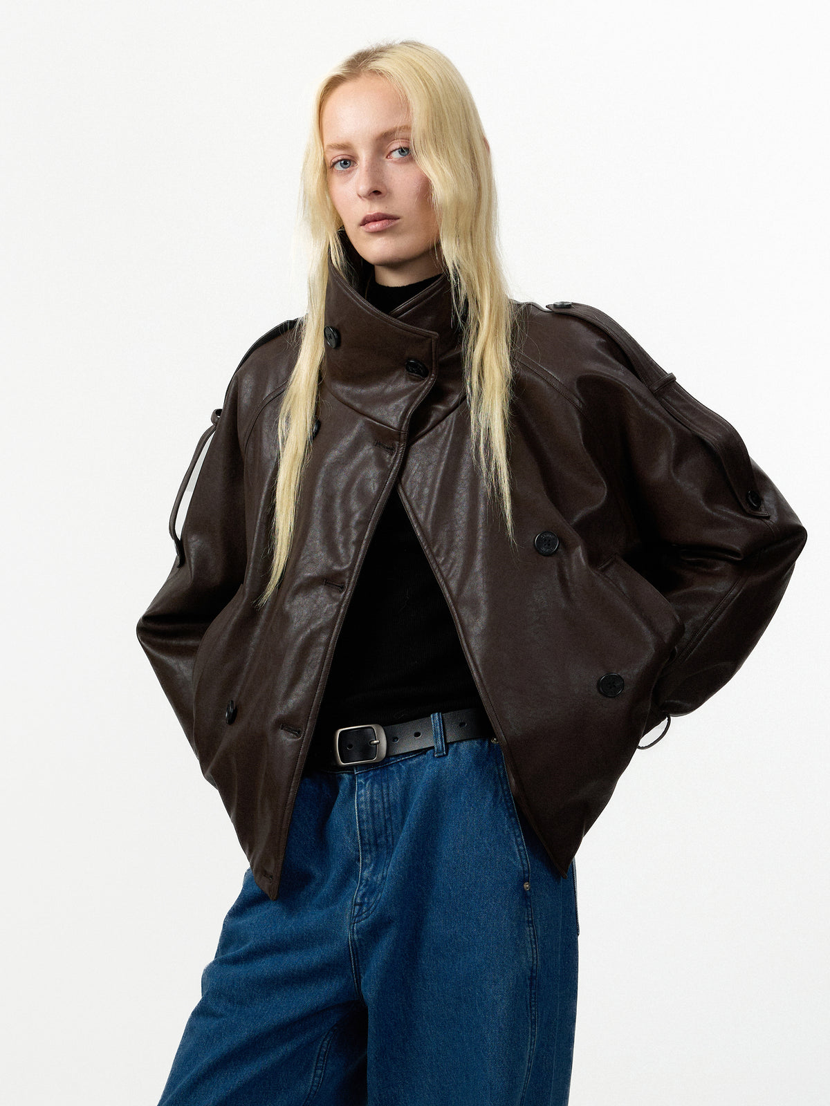 CUBIC Faux Leather Down Jacket-8