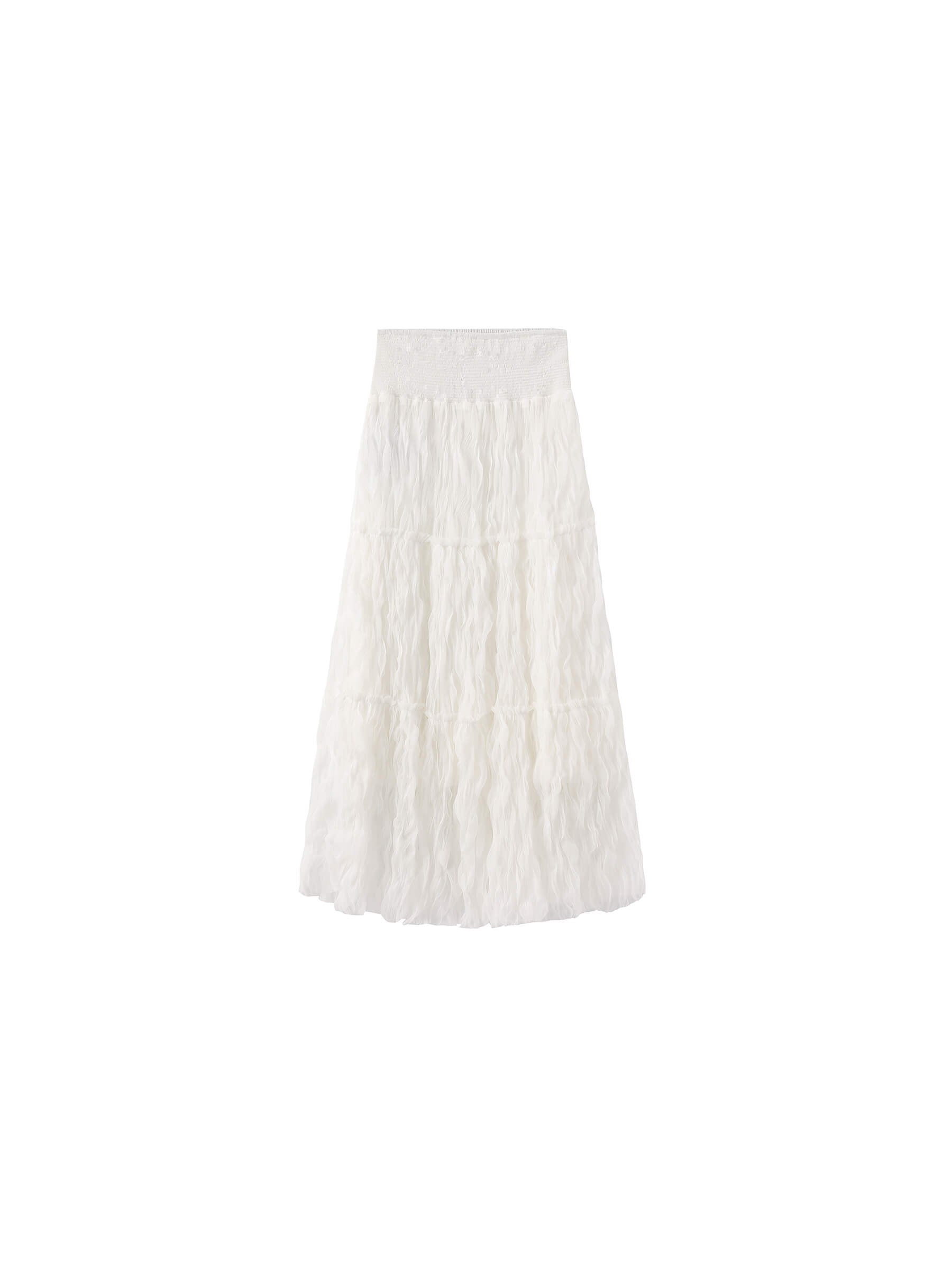 White Wavy Draped Midi Skirt-8