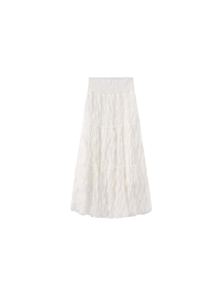 White Wavy Draped Midi Skirt