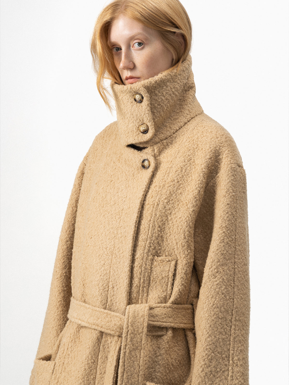 CUBIC Stand-Collar Cape-Style Wool Coat-8