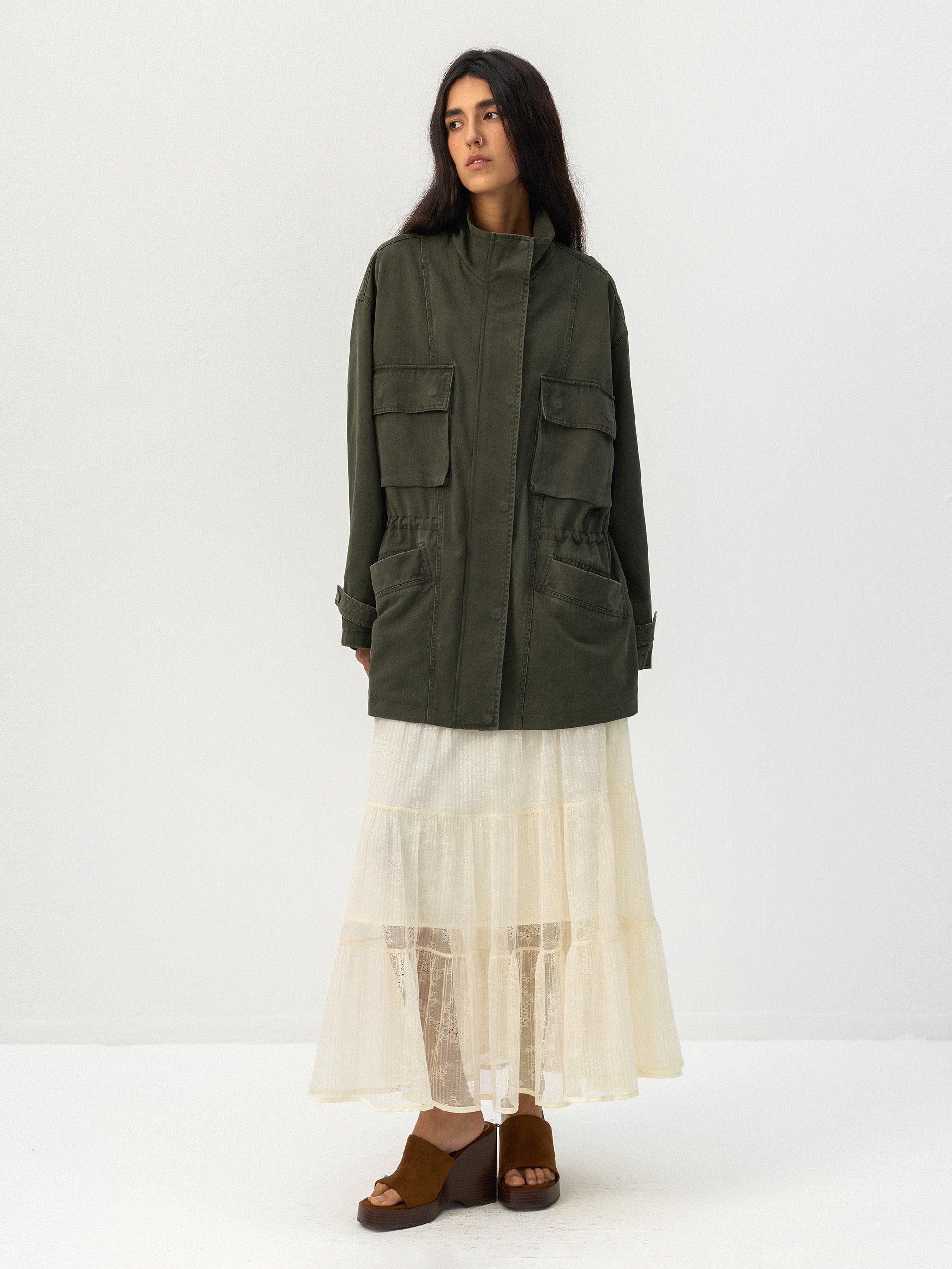 CUBIC Drawstring Waist Cargo Field Jacket-8