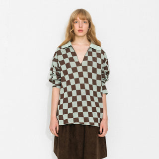 Checkerboard Contrast Knit Top