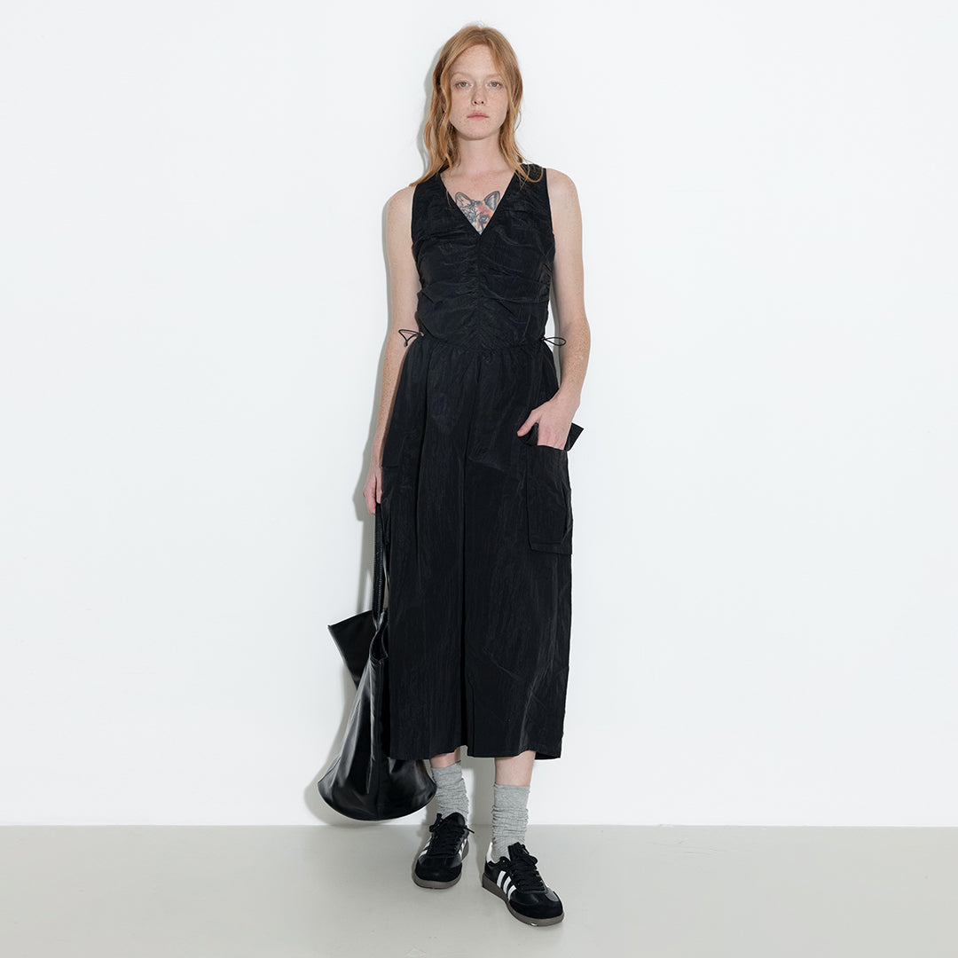Drawstring Pleated V-Neck Sleeveless Dress-8