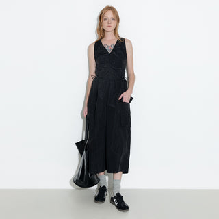 Drawstring Pleated V-Neck Sleeveless Dress