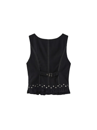Buttoned Sleeveless Color-Block Lace Vest