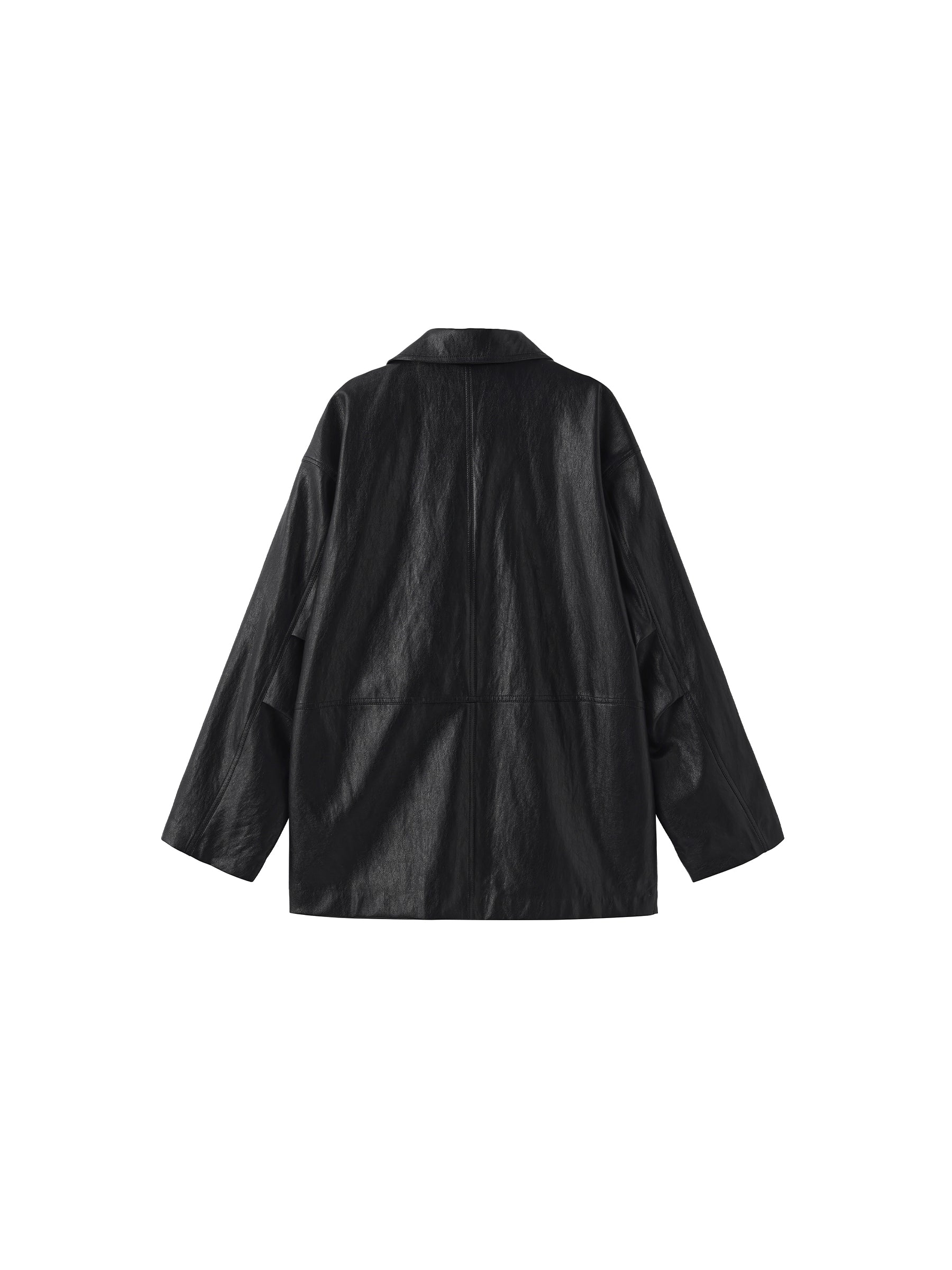 Stand Collar Oversized Leather Jacket-8