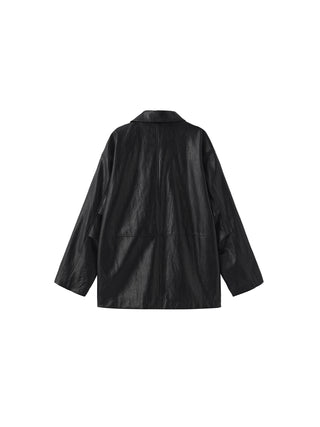 Stand Collar Oversized Leather Jacket