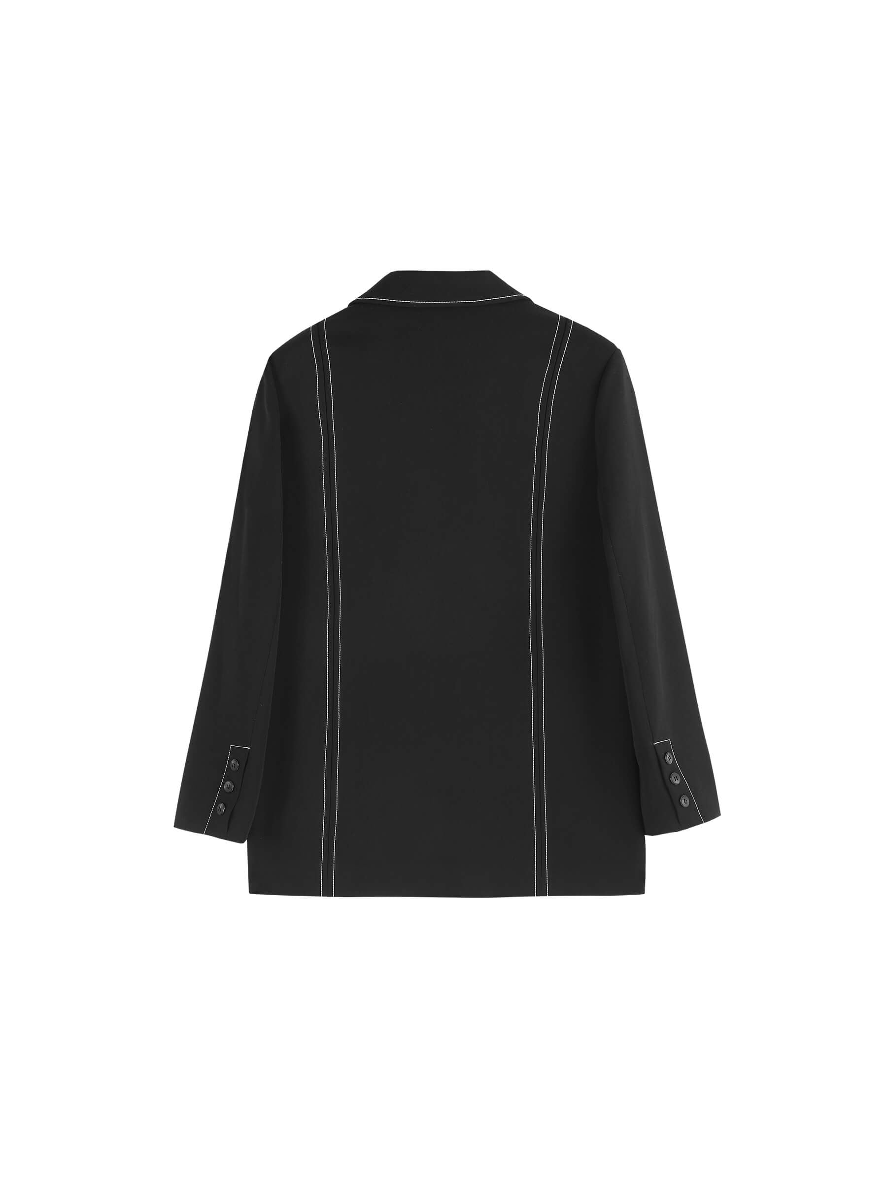 Single Breasted Contrast Topstitch Long Blazer-8