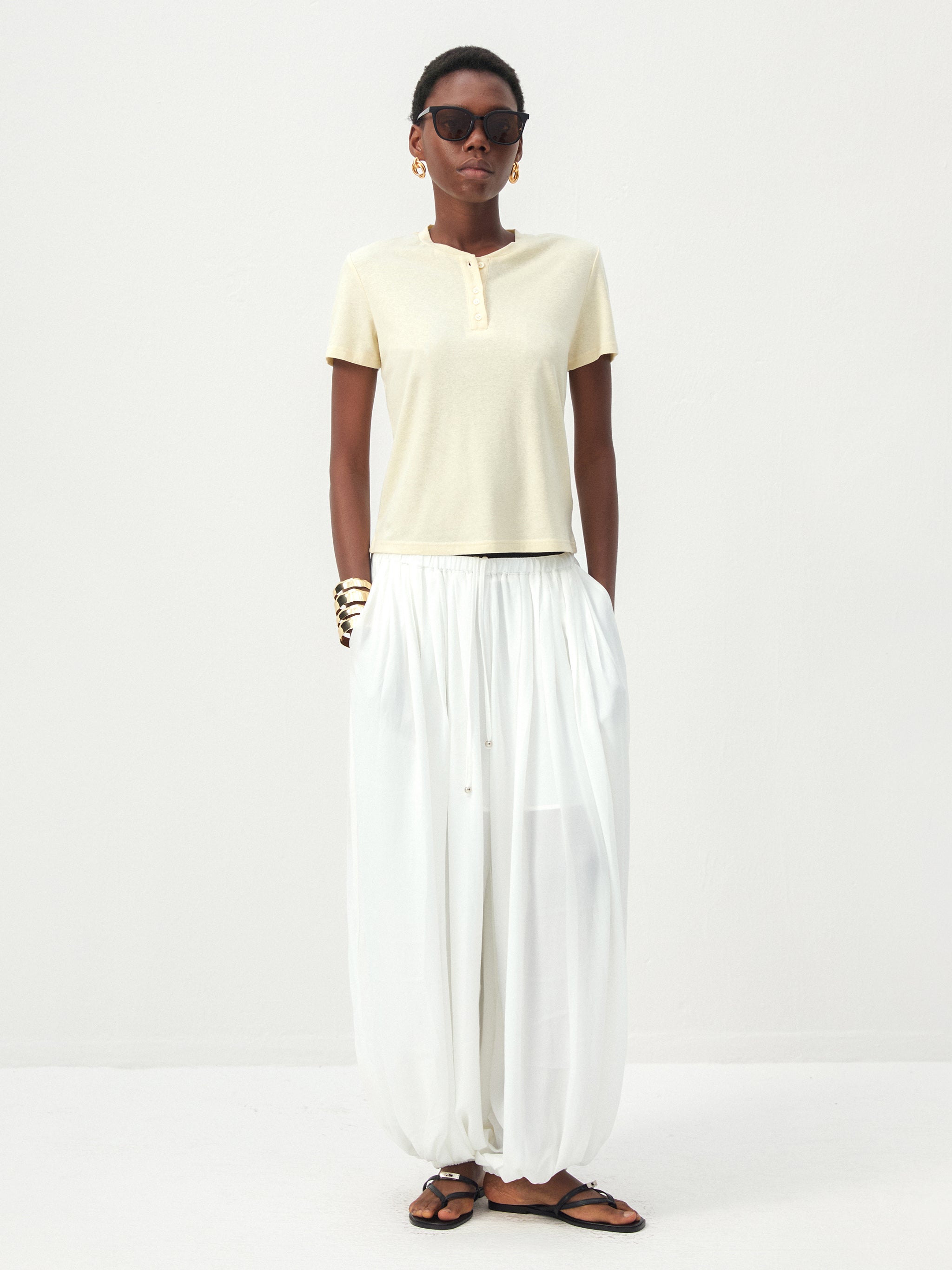 CUBIC Lyocell-Linen Blend Henley Neck Top-8